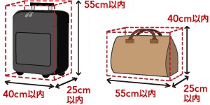 機内持ち込み手荷物のサイズ制限の一例<br />※航空会社によって異なる