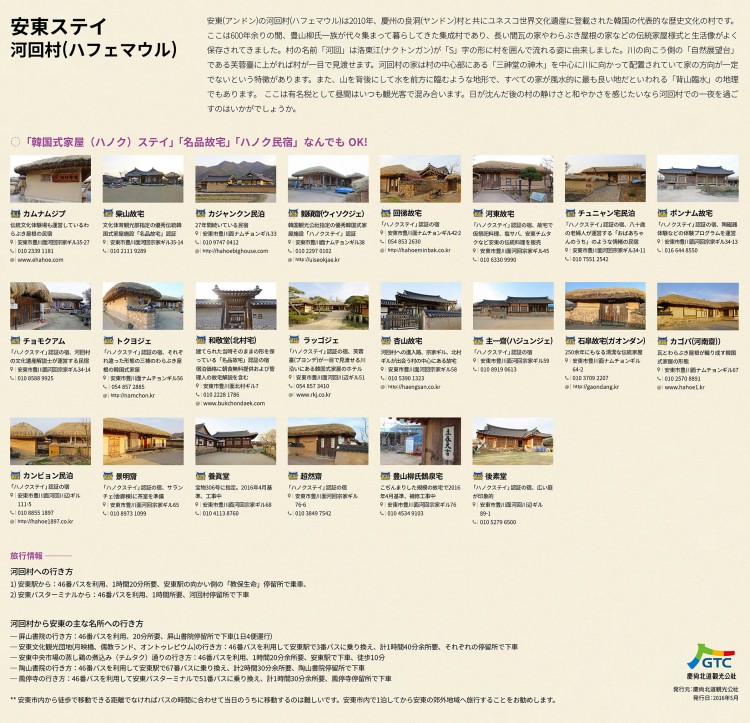 安東(안동/アンドン)河回村宿泊地図に記載されている宿泊先の紹介 安東(안동/アンドン)河回村宿泊地図に記載されている宿泊先の紹介