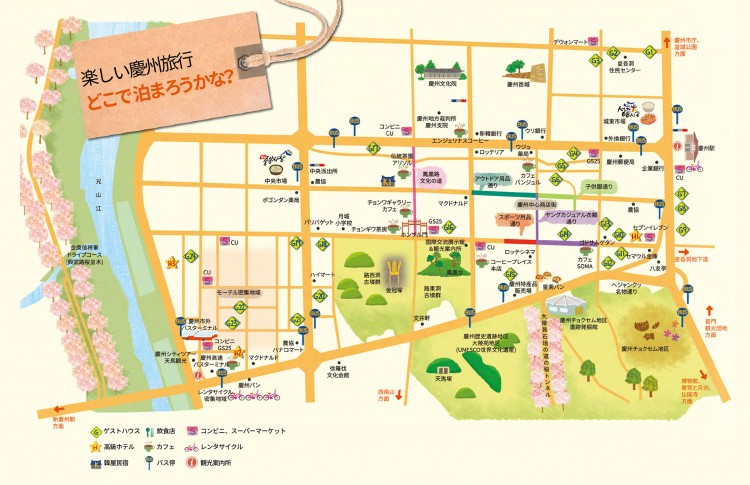 慶州(경주/キョンジュ)市内日本語宿泊地図