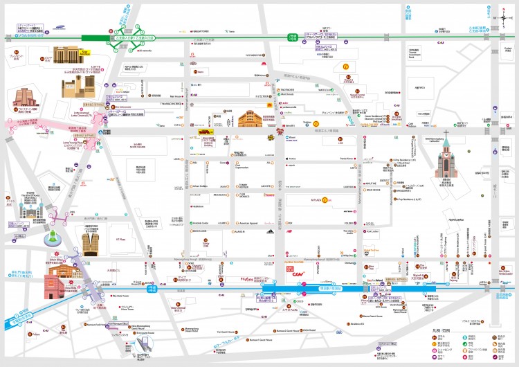 明洞(명동/ミョンドン)中心のソウル(서울)ツアーマップ日本語地図